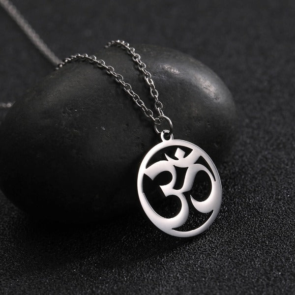 Buddhist Om Necklace Silver