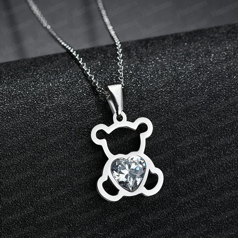 Silver Stone Bear Necklace