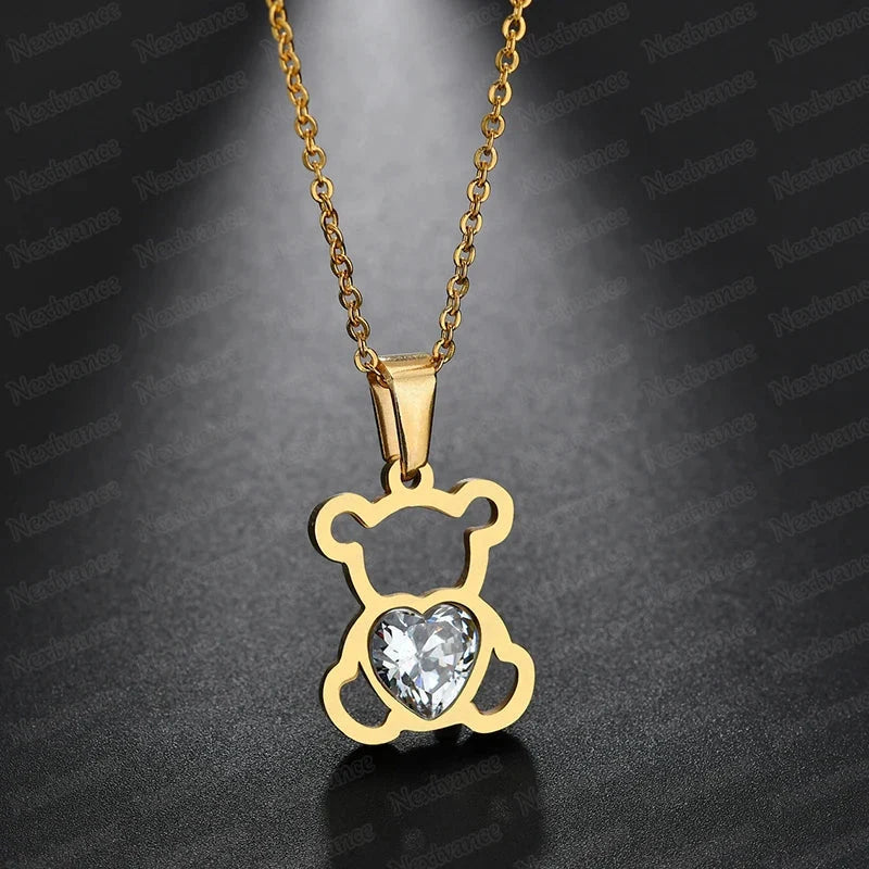 Gold Stone Bear Necklace