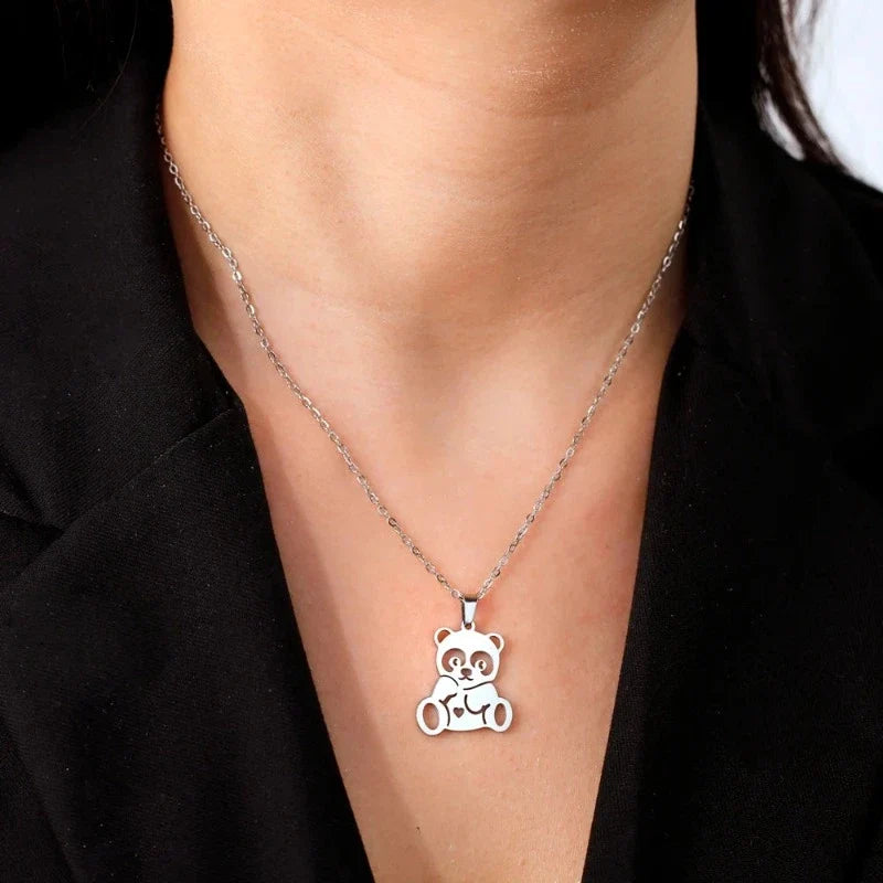 Cute Cute Panda Necklace Silver
