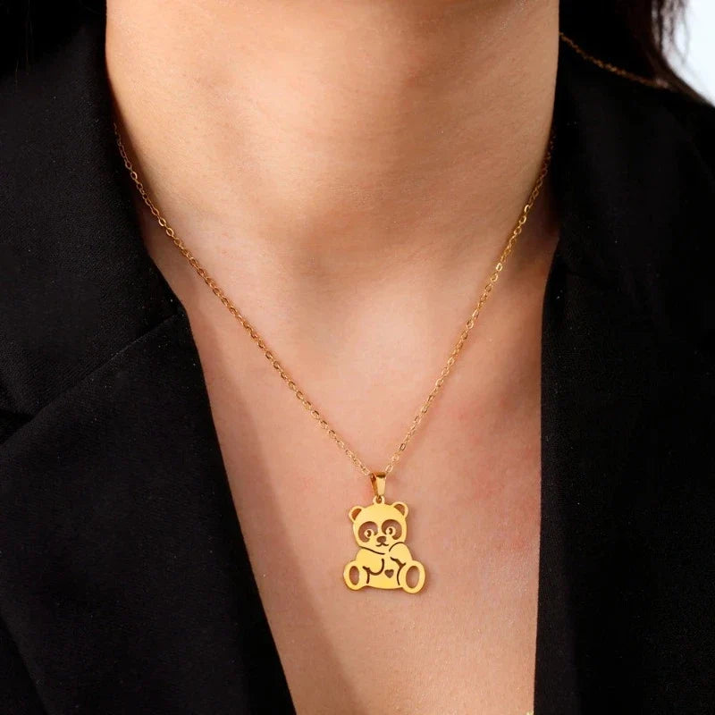 Cute Cute Panda Necklace Gold
