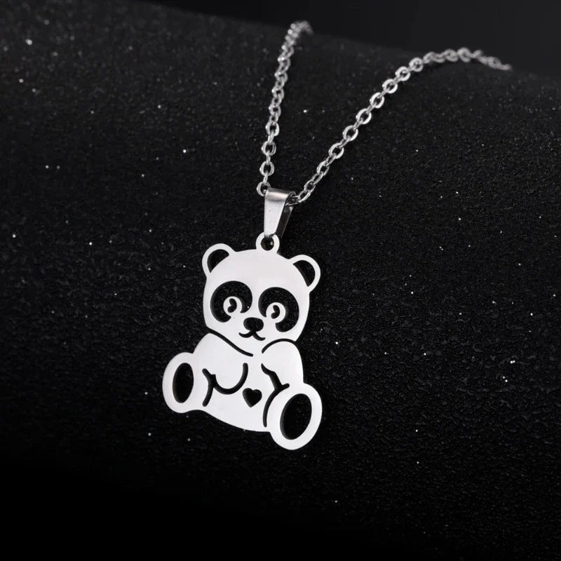 Cute Panda Pendant Necklace Silver