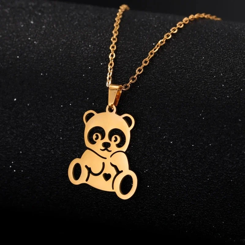 Cute Panda Pendant Necklace Gold