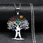 7 Chakras Sacred Flower Pendant Necklace Natural Stones Chain Men Women 2 silver