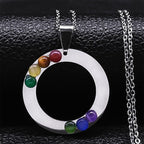 7 Chakras Sacred Flower Pendant Necklace Natural Stones Chain Men Women 3 silver