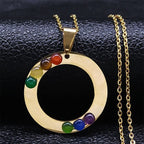 7 Chakras Sacred Flower Pendant Necklace Natural Stones Chain Men Women 3 gold