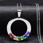7 Chakras Sacred Flower Pendant Necklace Natural Stones Chain Men Women 4 silver