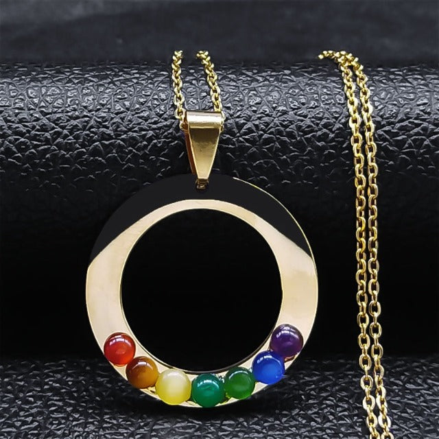 7 Chakras Sacred Flower Pendant Necklace Natural Stones Chain Men Women 4 gold