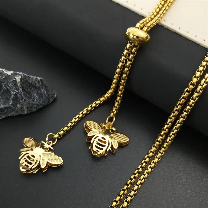 Gold Bee Pendant Necklace