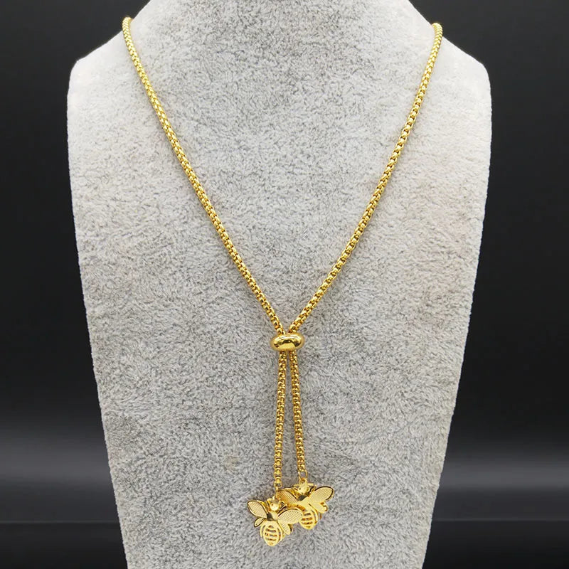 Gold Bee Pendant Necklace