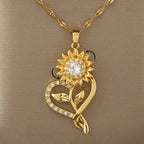 Spinner Heart and Sunflower Pendant Necklace