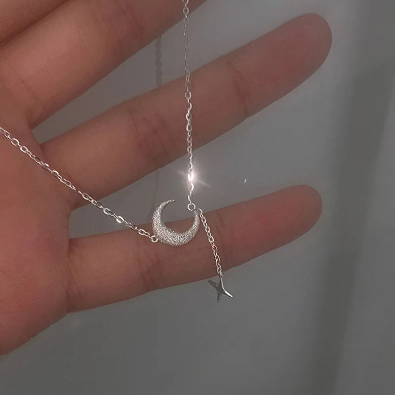 Moon and Star Zircon Pendant Necklace