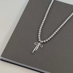 Necklace with Gray Bead Pendant and Bow Knot 