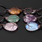 Natural Stone Sphere Pendant Necklace Tree of Life