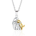 Dog and Master Hug Pendant Necklace in Silver and Gold