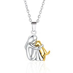 Dog and Master Hug Pendant Necklace in Silver and Gold