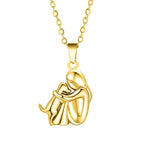 Dog and Master Hug Pendant Necklace in Gold