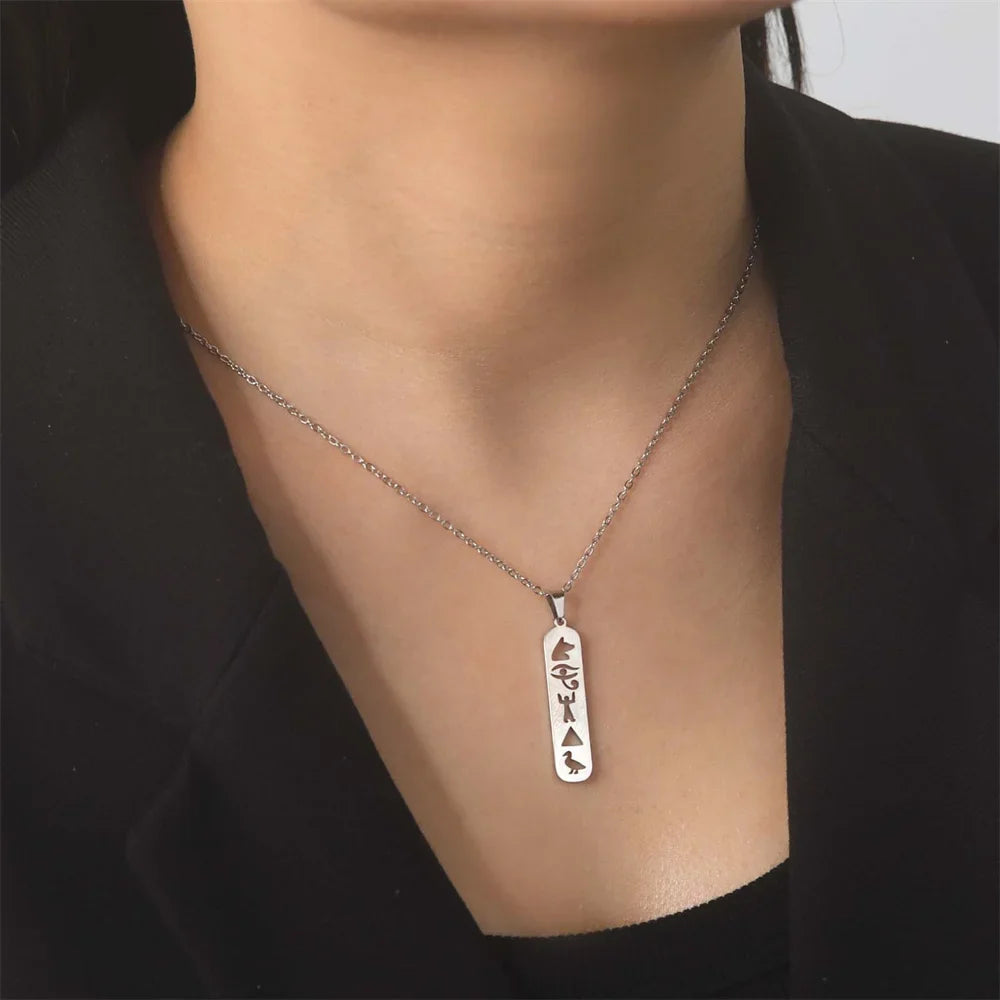 Egypt Hieroglyphs Cartouche Pendant Necklace silver style 2