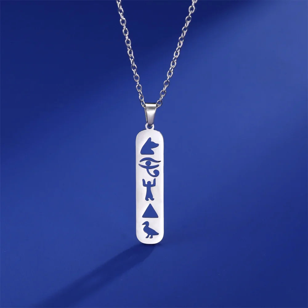 Egypt Hieroglyphs Cartouche Pendant Necklace silver style 2