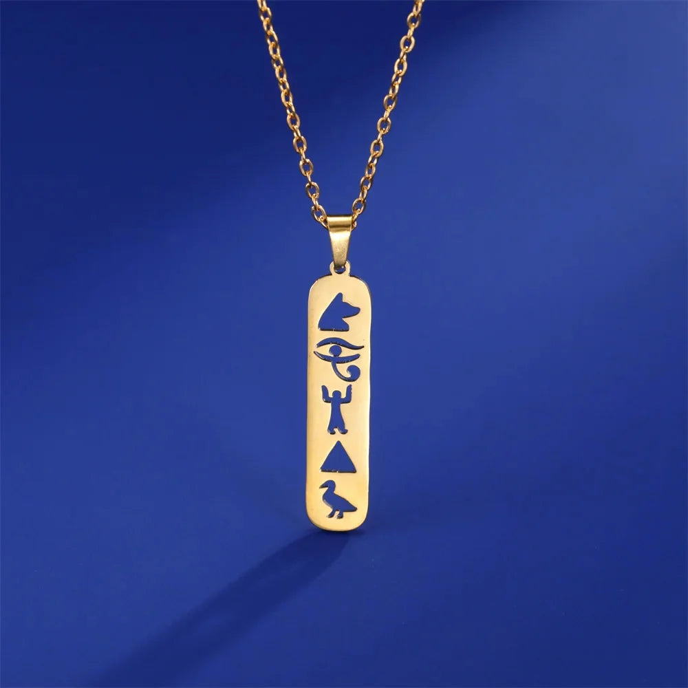 Egypt Hieroglyphs Cartouche Pendant Necklace gold style 2