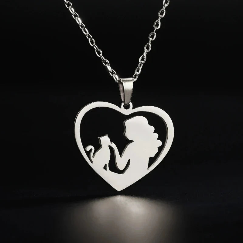 Cat & Mistress Pendant Necklace silver