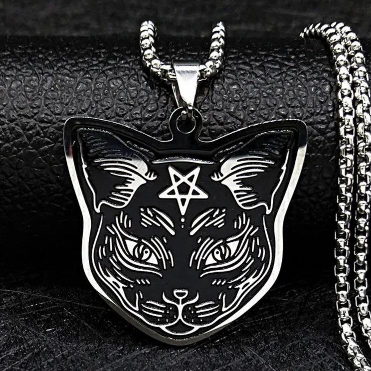Black Cat Pentacle Witchcraft Wiccan Pendant Necklace
