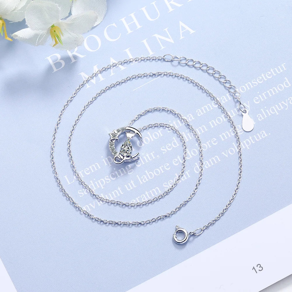 Cat Zircon Silver Pendant Necklace