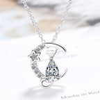 Cat Zircon Silver Pendant Necklace