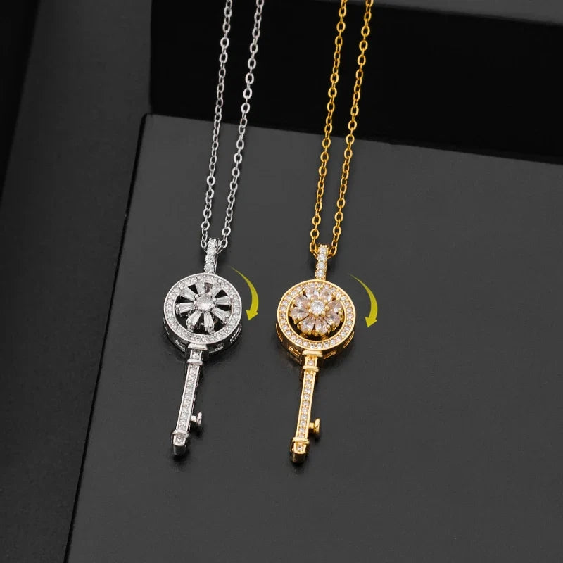 Anti-Stress Rotating Key Pendant Necklace Silver
