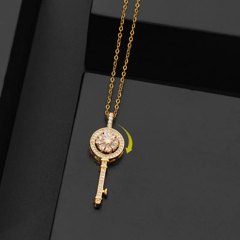 Anti-Stress Rotating Key Pendant Necklace Gold