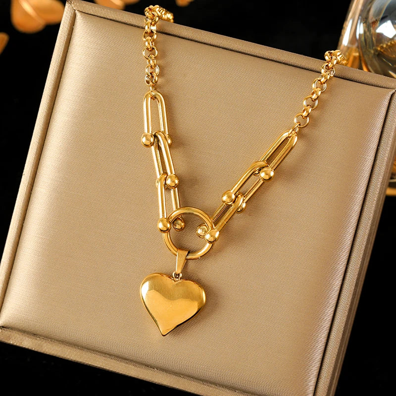 Gold Heart Pendant Choker Necklace