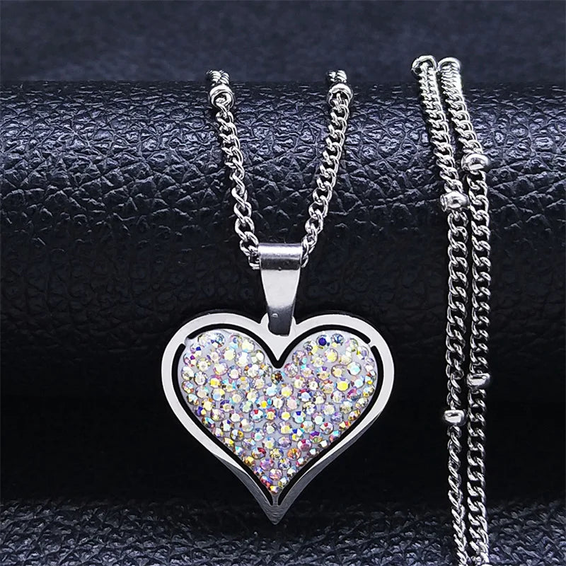 Heart Pendant Necklace with Silver and White Cubic Zirconia