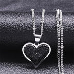 Heart Pendant Necklace with Silver and Black Cubic Zirconia
