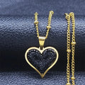 Heart Pendant Necklace with Gold and Black Cubic Zirconia