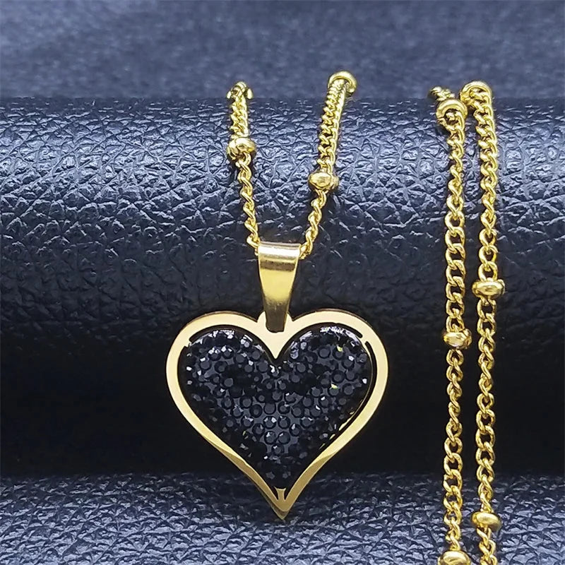 Heart Pendant Necklace with Gold and Black Cubic Zirconia