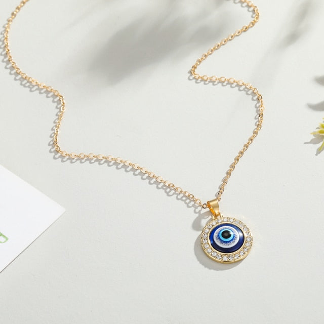 Greek Turkish Blue Evil Eye Pendant Necklace Matiasma Mataki gold