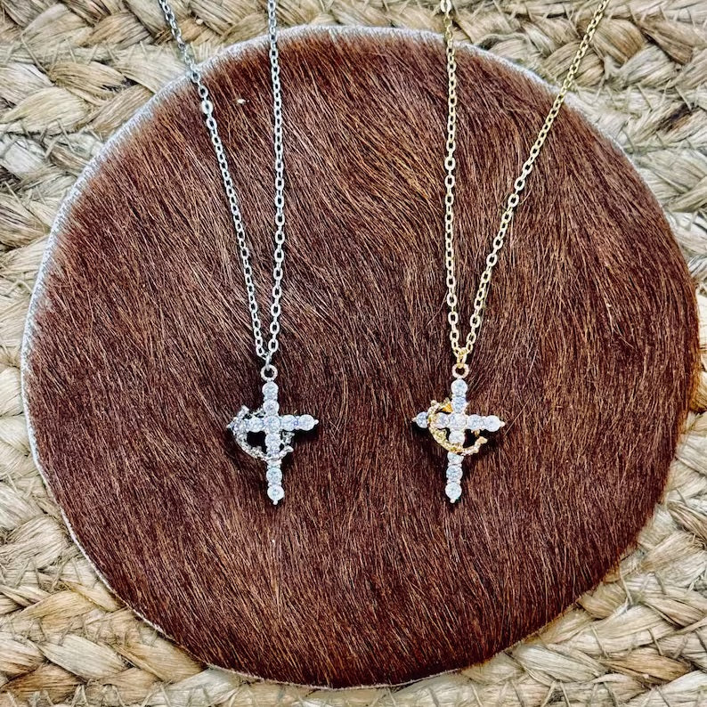 Cross & Crown Pendant Necklace silver