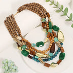 Green Bead and Wood Pendant Necklace