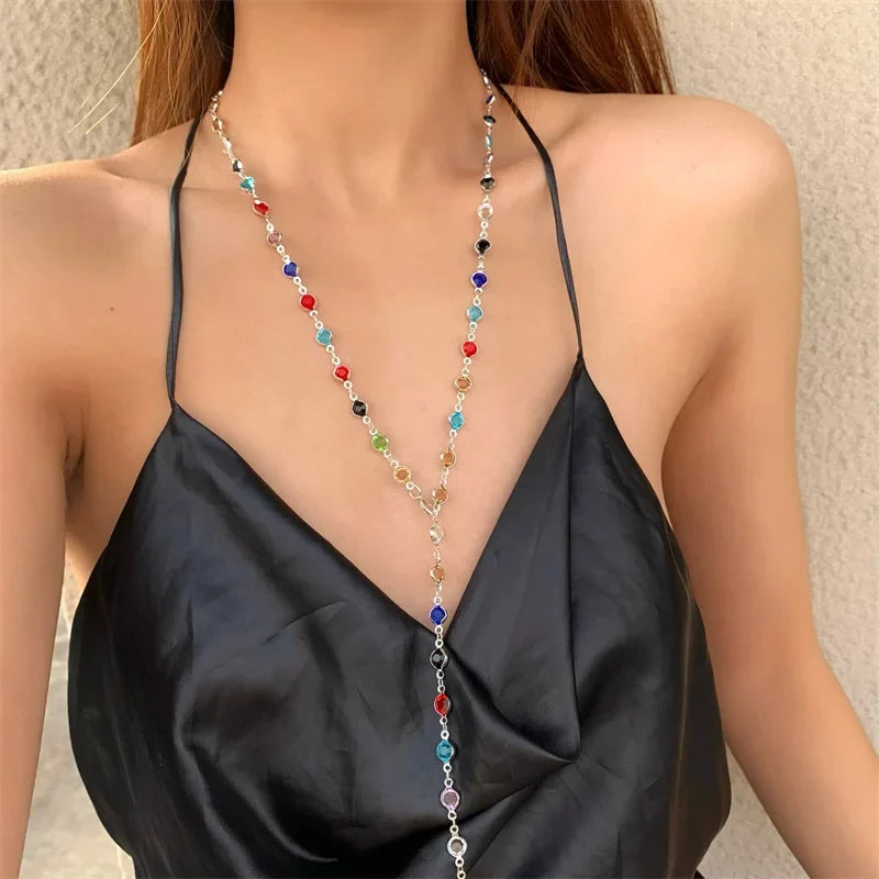 Multicolor Bohemian-Style Pendant Necklace silver