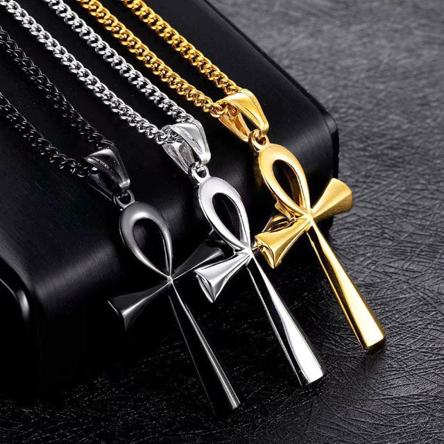 Egyptian Ankh Cross Pendant Necklace for Men and Women