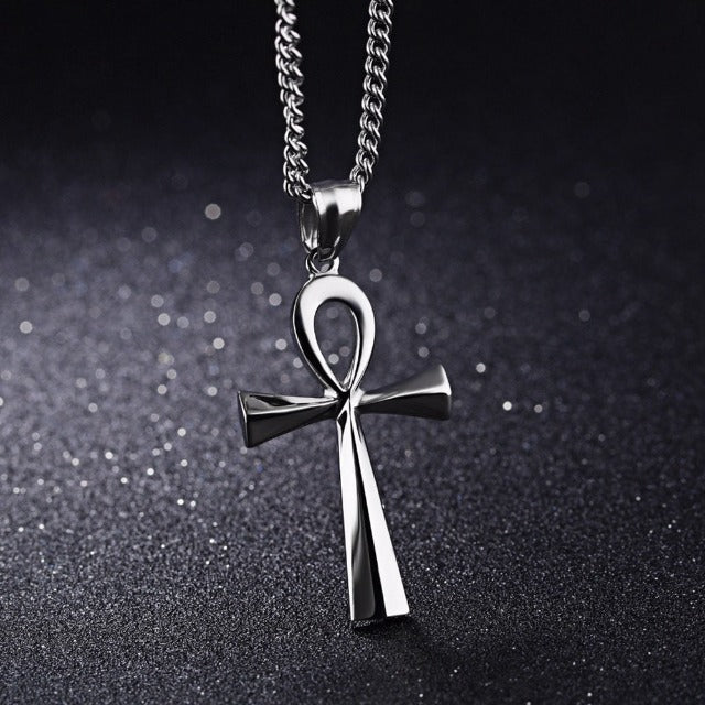Egyptian Ankh Cross Pendant Necklace for Men and Women silver