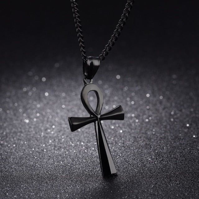 Egyptian Ankh Cross Pendant Necklace for Men and Women black