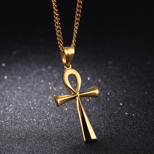 Egyptian Ankh Cross Pendant Necklace for Men and Women gold