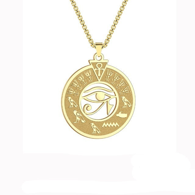 Egyptian Horus Eye Pendant Necklace for Men and Women in Gold