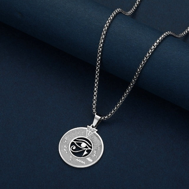 Egyptian Horus Eye Pendant Necklace for Men and Women in Silver
