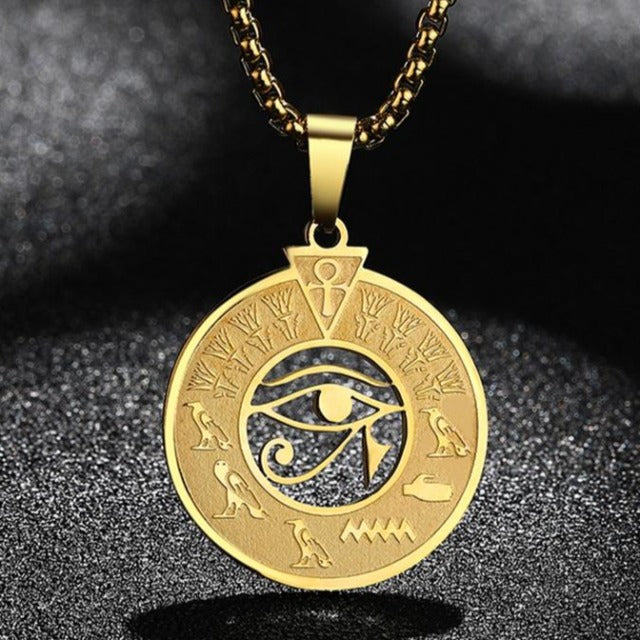Egyptian Horus Eye Pendant Necklace for Men and Women in Gold
