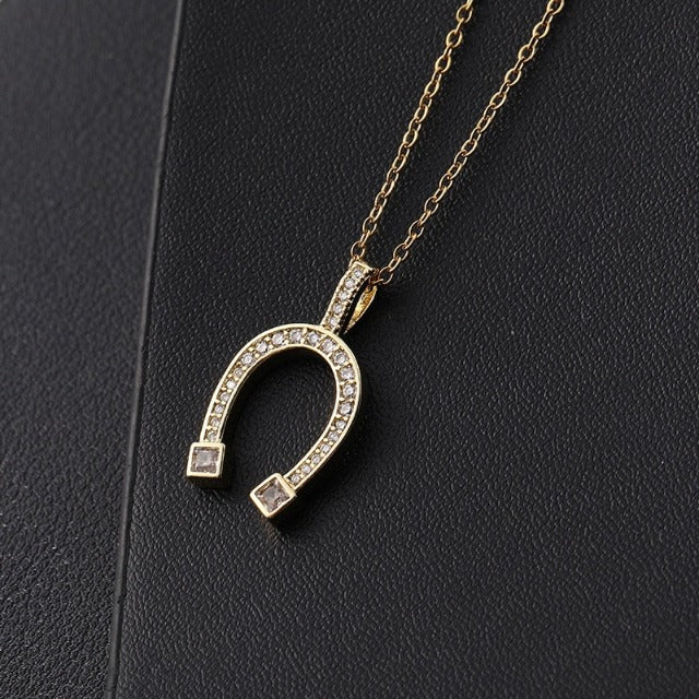 Gold Lucky Horseshoe Pendant Necklace