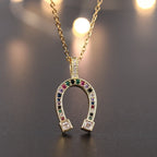 Multicolored Lucky Horseshoe Pendant Necklace