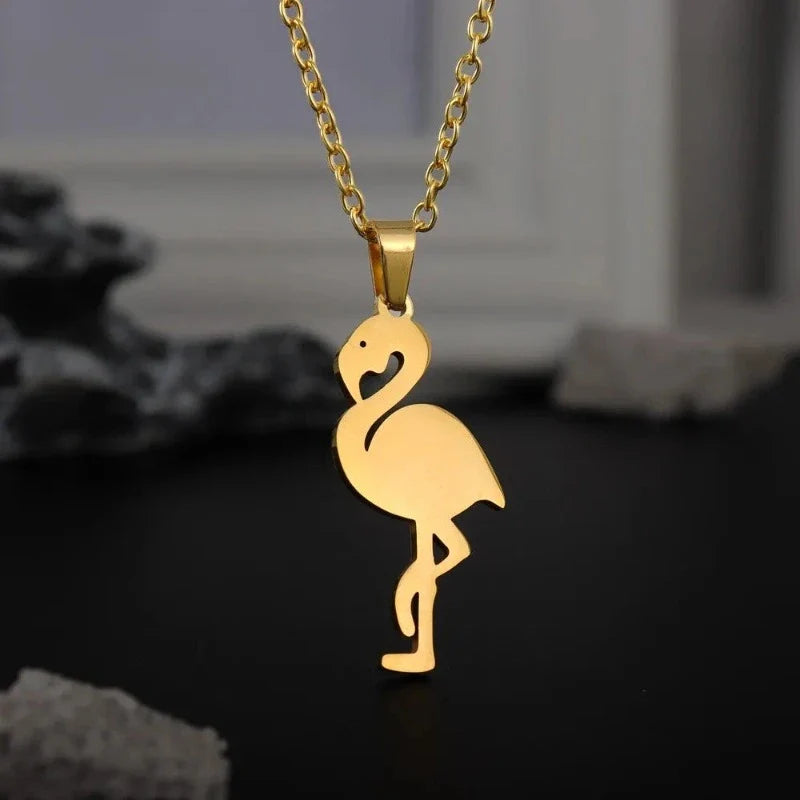 Majestic Pink Flamingo Necklace Gold