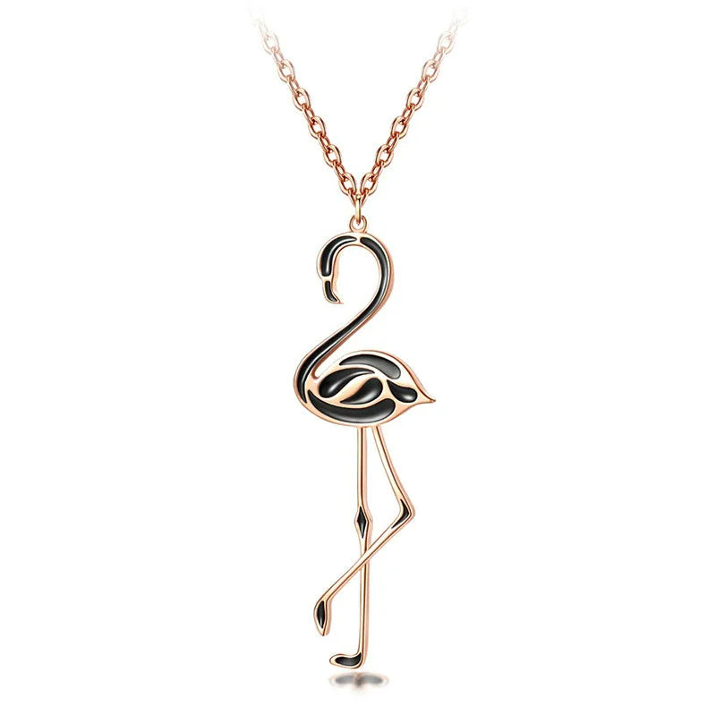 Black Pink Flamingo Necklace 